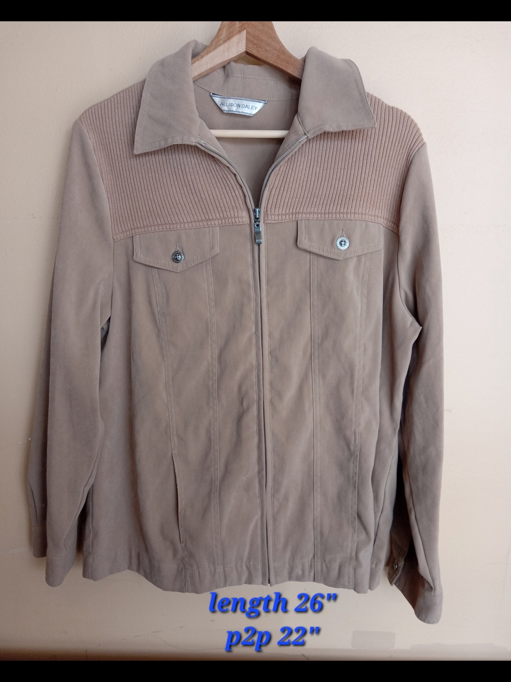Allison Daley Soft Taupe Zip-Up Suede-Feel Jacket